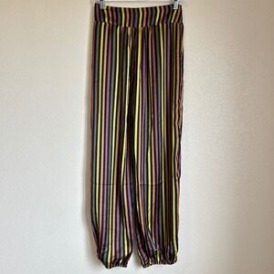 Mustard Seed Size M Pants Striped Satin Jogger Burgundy Citron Harlequin Regency
